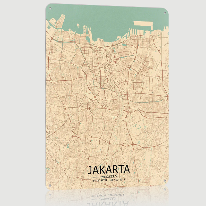 Home Decor Jakarta - Póster impreso con mapa Vintage de