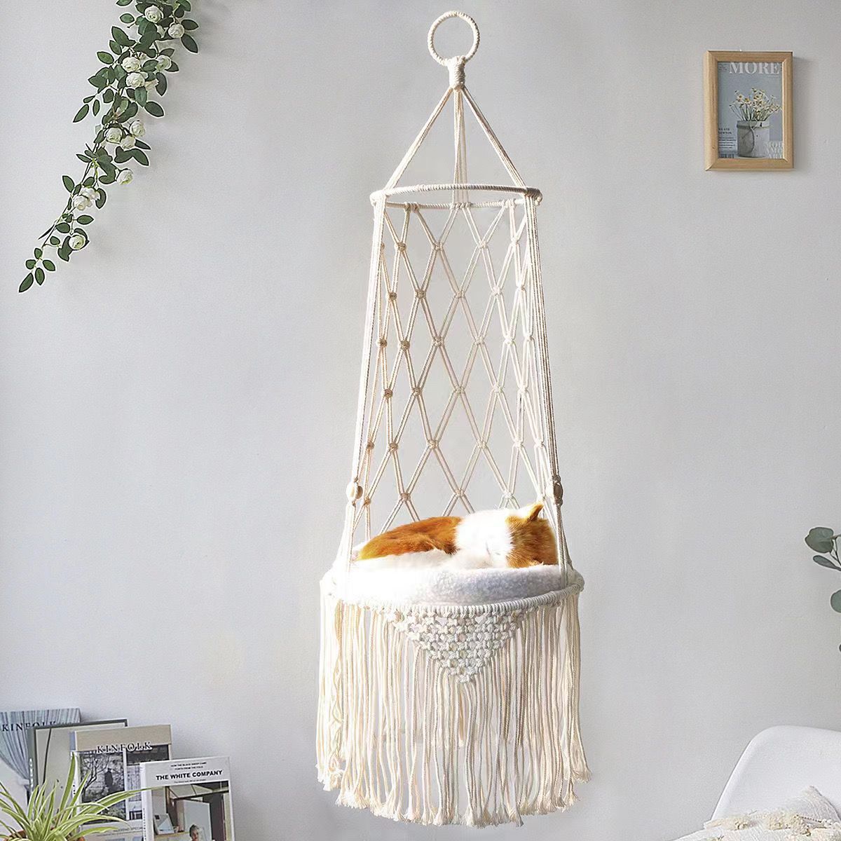 Woven Wall Basket - Percha de ventana para gatos de