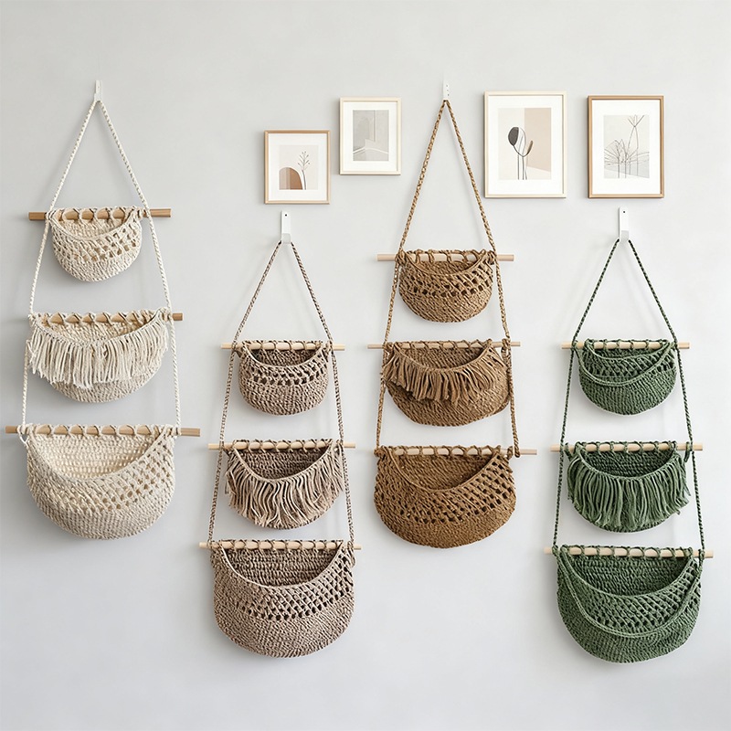 Woven Wall Basket - Estante de almacenamiento de 3 niveles