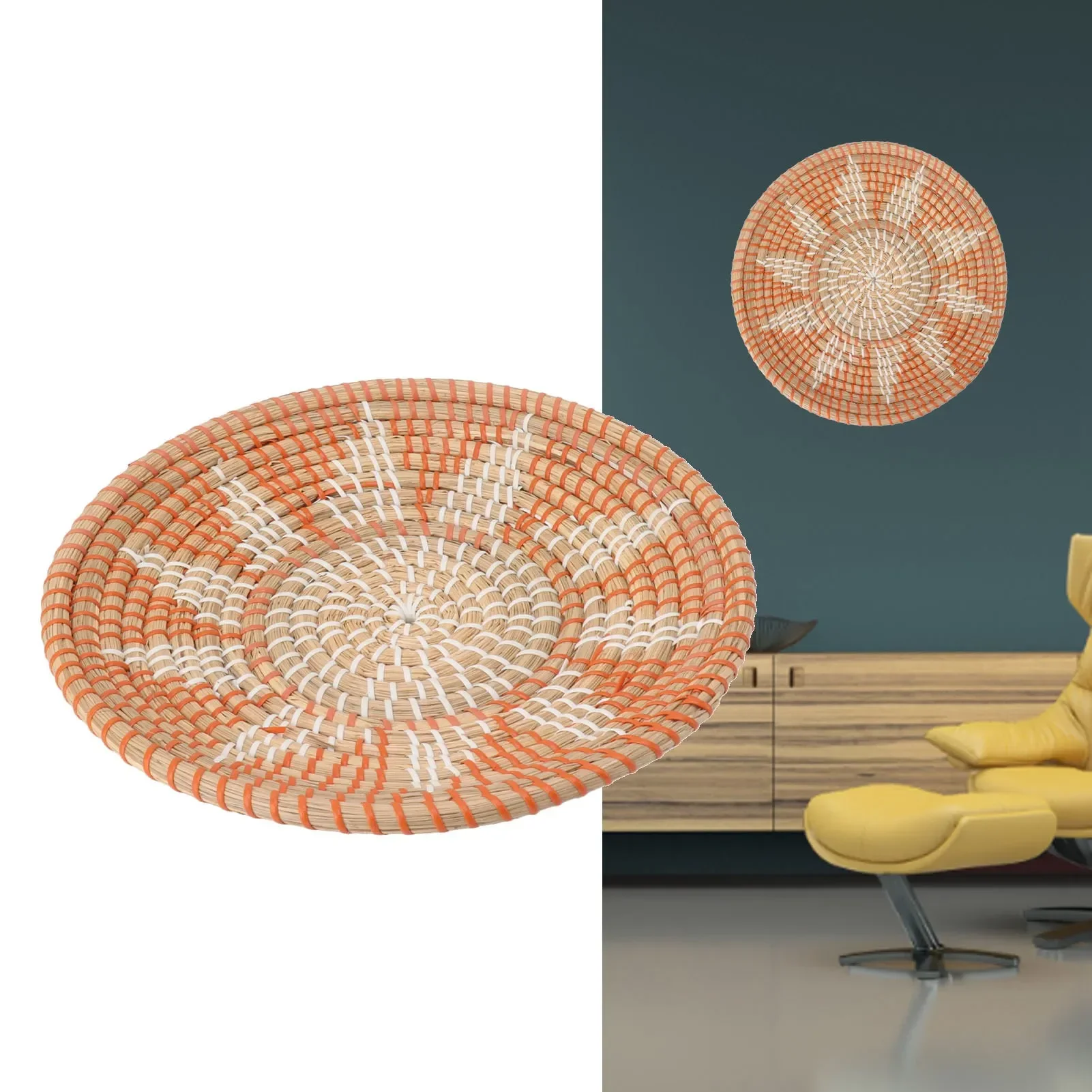 Woven Wall Basket - Adornos de pared de hierba redondos,