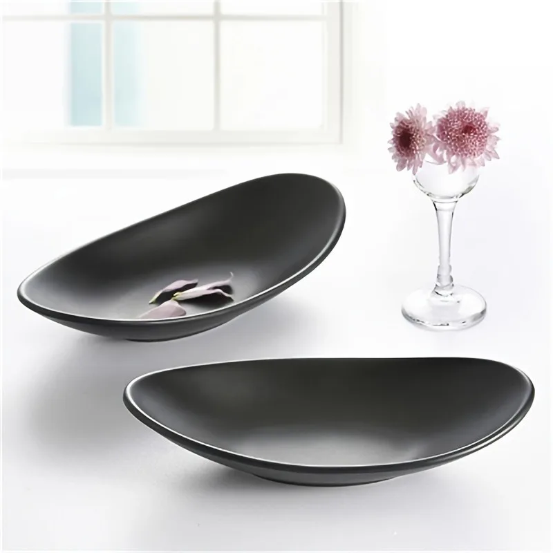 Ceramic Trinket Dish - Elegante bandeja ovalada negra para joyería