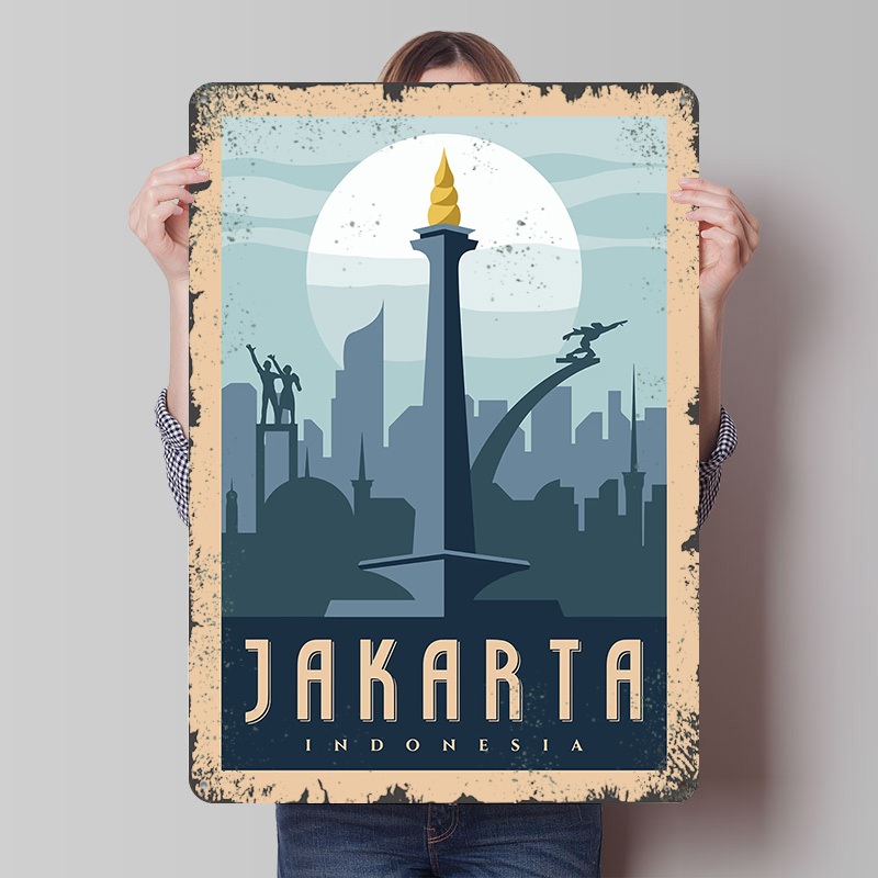 Home Decor Jakarta - Póster Metálico de Viaje a Jakarta,