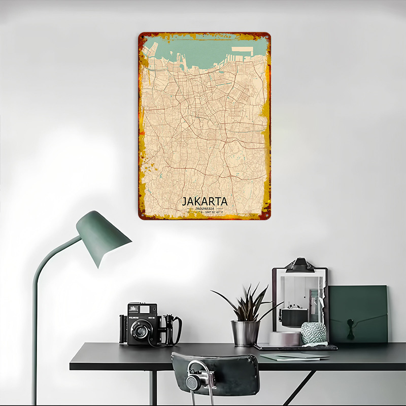 Póster impreso con mapa Vintag - Home Decor Jakarta reseña y precio