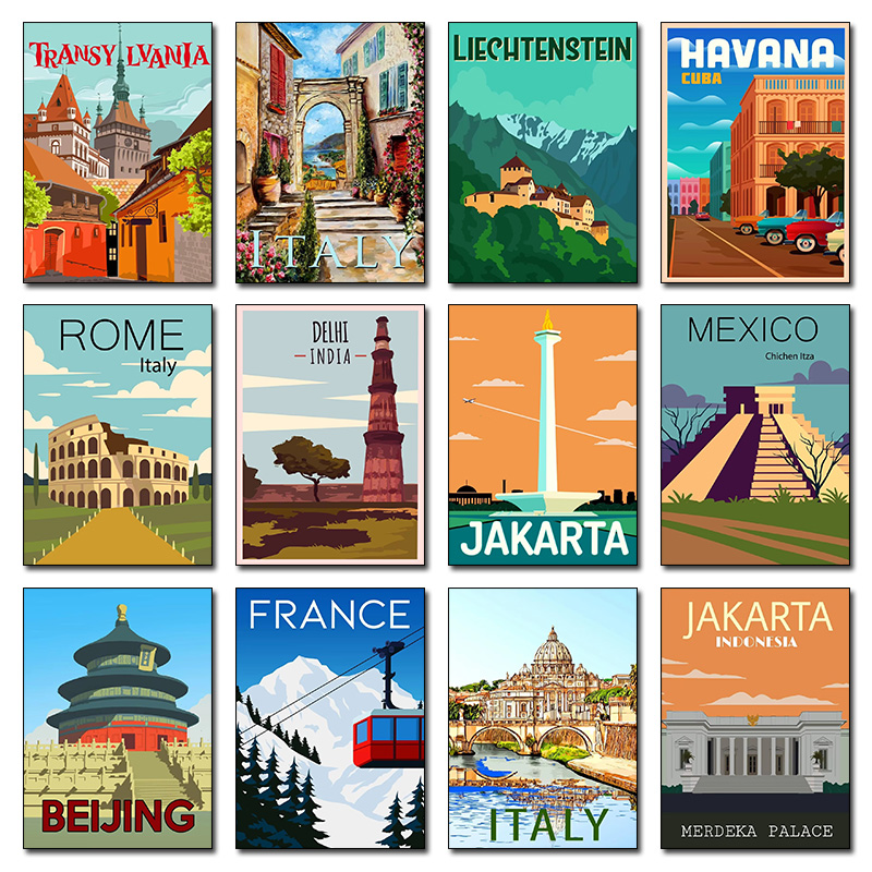 Pósteres de viaje de estilo re - Home Decor Jakarta reseña y precio