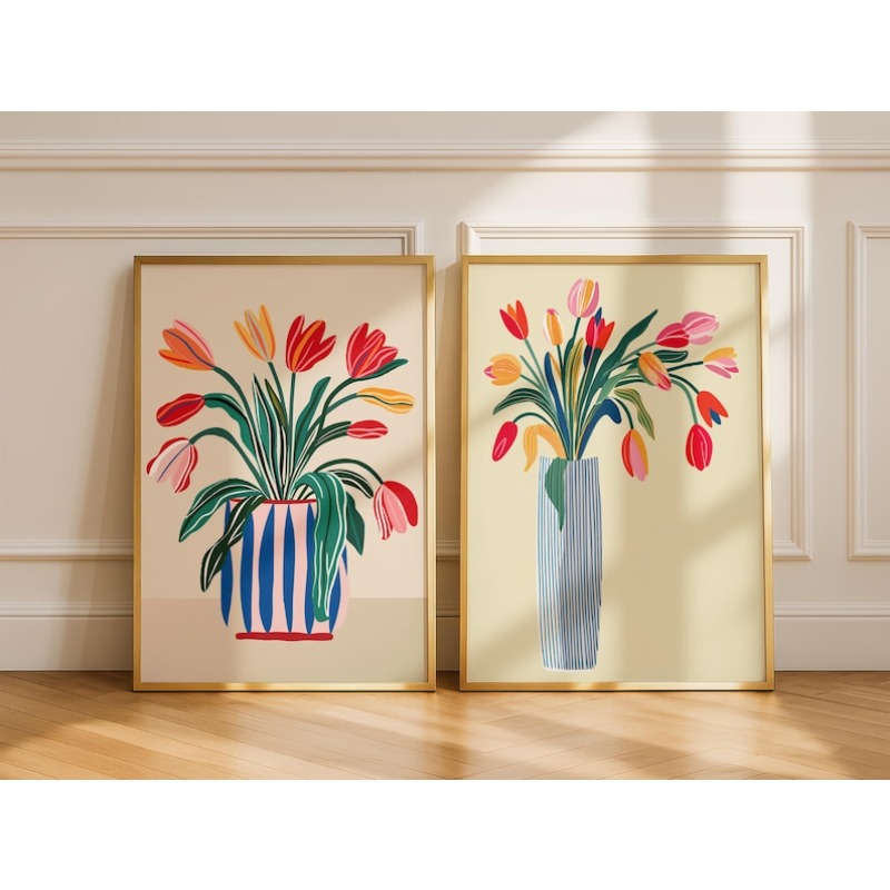 Arte de pared en lienzo con fl - Home Decor Tulip reseña y precio