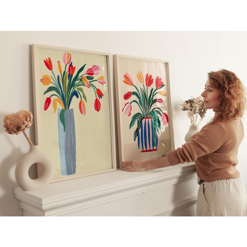 Arte de pared en lienzo con fl - Home Decor Tulip reseña y precio