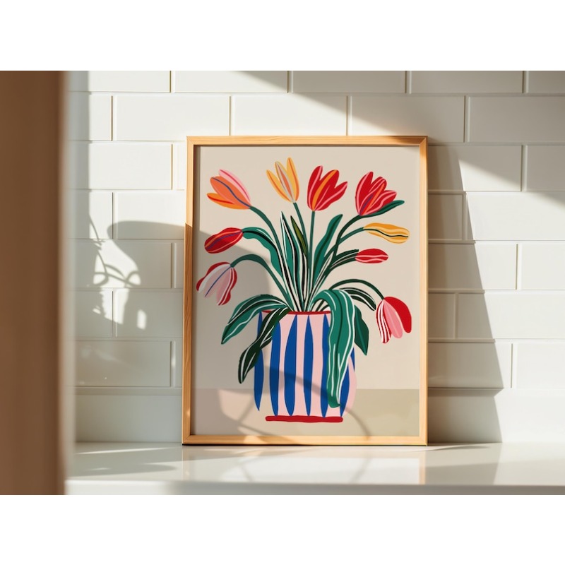 Arte de pared en lienzo con fl - Home Decor Tulip reseña y precio