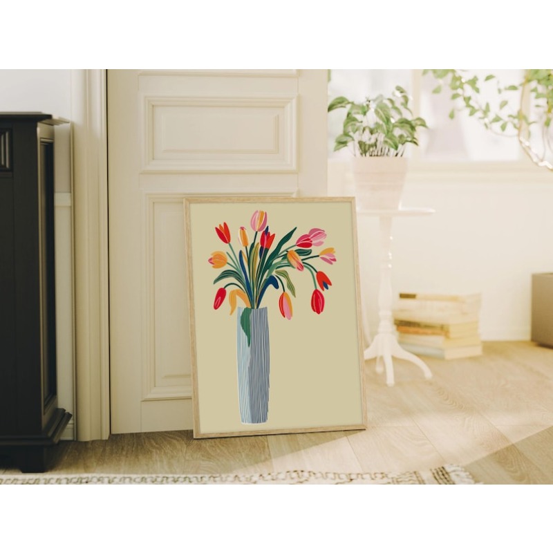 Arte de pared en lienzo con fl - Home Decor Tulip reseña y precio