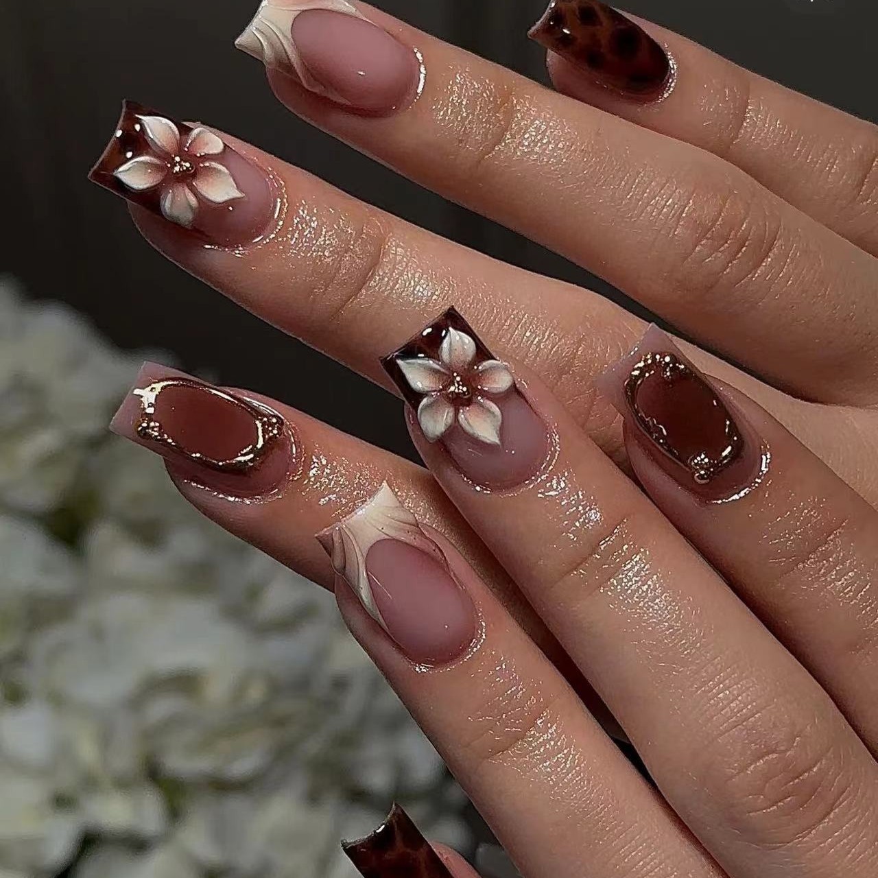 Uñas postizas cortas cuadradas - Pressed Flower Frame reseña y precio